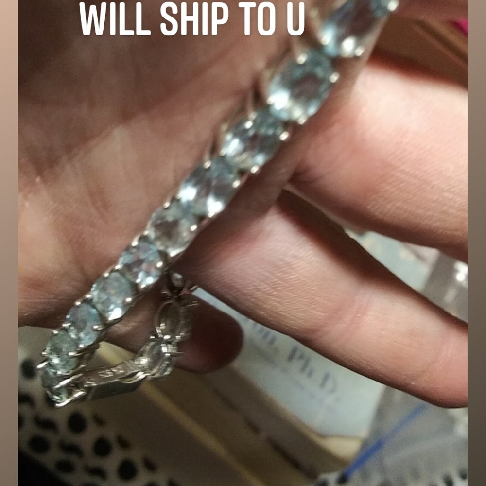 Tennis ankle bracelet sterling silver with blue to